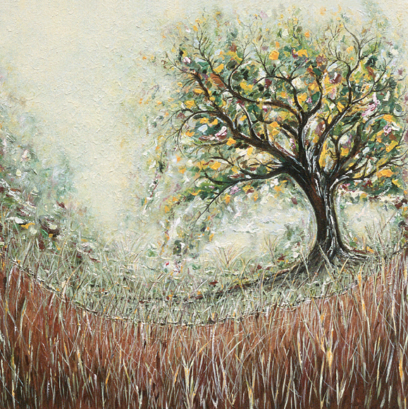 Autumn Elm at Dry Creek - painted by Alan Moloney - 102cm x 102cm . Oil on Canvas