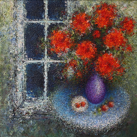 Night Flowers - painted by Alan Moloney - 30cm x 30cm . Oil on Canvas