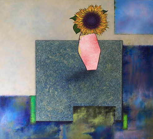 Pink Vase - painted by Alan Moloney - 102cm x 112cm . Oil on Canvas